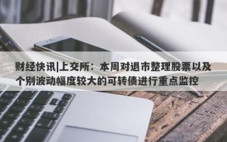 财经快讯|上交所：本周对退市整理股票以及个别波动幅度较大的可转债进行重点监控