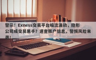 警示！Exness交易平台暗流涌动，隐形公司成交易黑手？速查账户信息，警惕风险来袭！