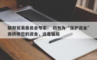 联邦贸易委员会专家： 切勿为“保护资金”而转移您的资金，这是骗局