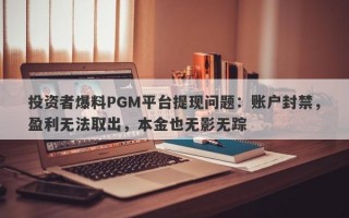 投资者爆料PGM平台提现问题：账户封禁，盈利无法取出，本金也无影无踪