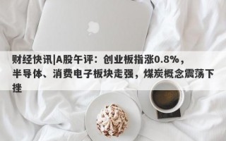 财经快讯|A股午评：创业板指涨0.8%，半导体、消费电子板块走强，煤炭概念震荡下挫