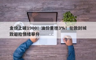 金价上破1900！油价重挫3%！伦敦封城致避险情绪攀升