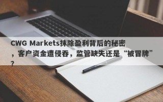 CWG Markets抹除盈利背后的秘密，客户资金遭侵吞，监管缺失还是“被冒牌”？