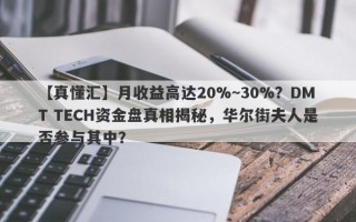 【真懂汇】月收益高达20%~30%？DMT TECH资金盘真相揭秘，华尔街夫人是否参与其中？